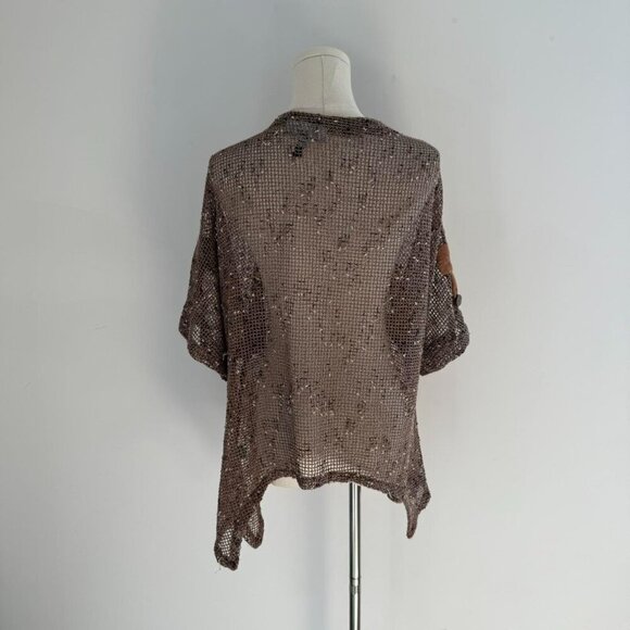 Kaktus Boho Open Weave Sequin Cardigan Brown Crochet Knit | Womens Size Large - Picture 3 of 6